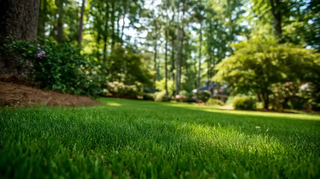 Core lawn aeration and overseeding on a residential yard in Raleigh, NC